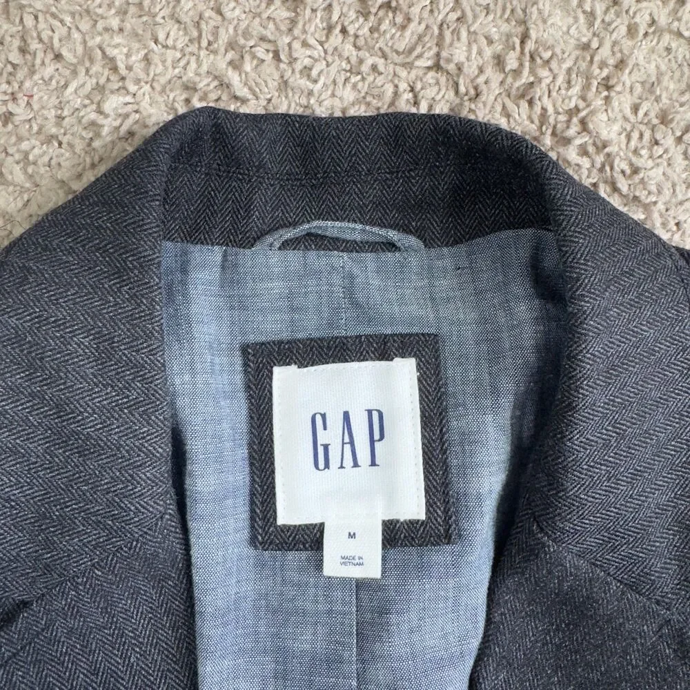 Gap Blazer Mens Medium Black Gray Herringbone 2 Button Sport Coat Jacket